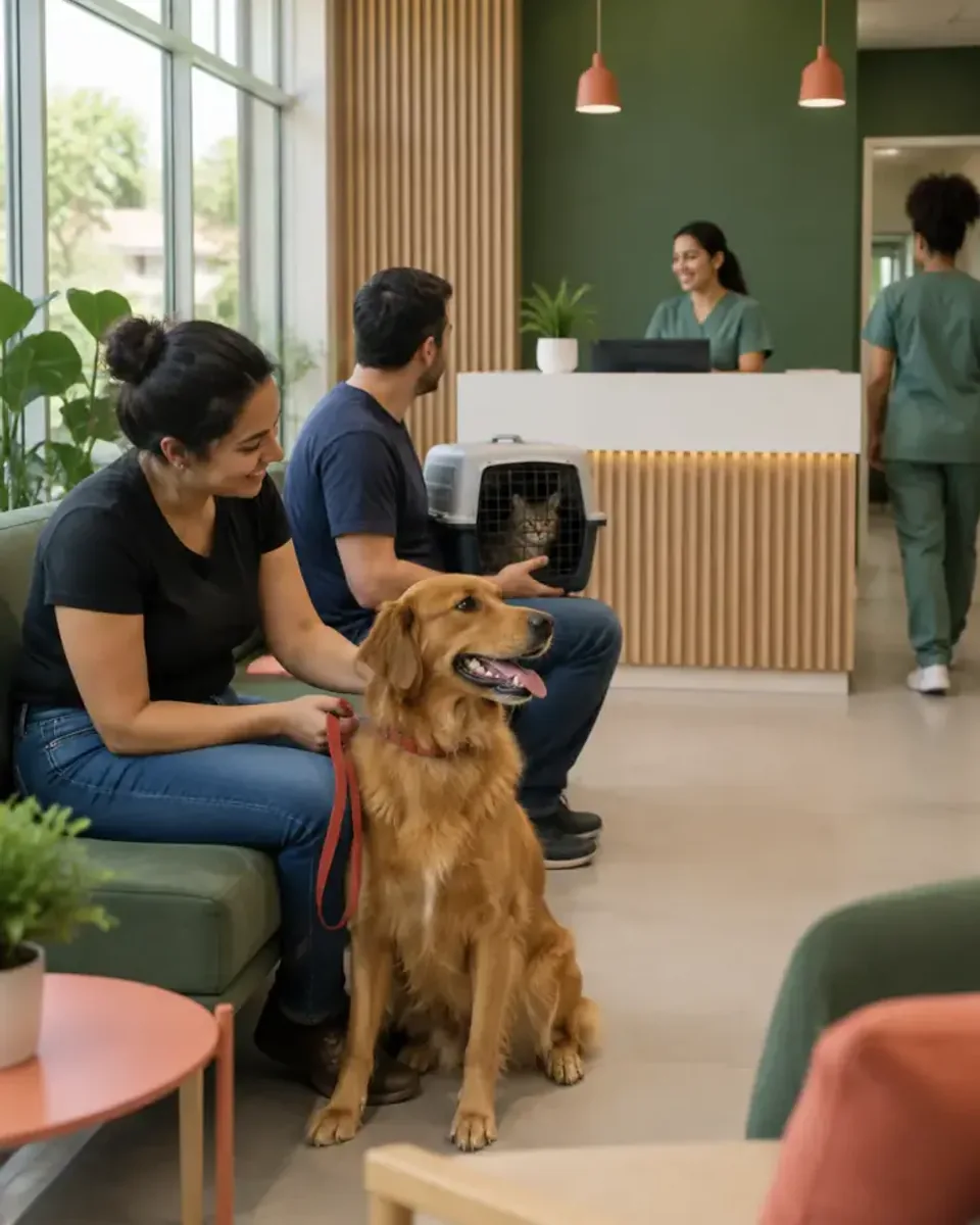 Recepção do Hospital Veterinário Getúlio Vargas com tutores e seus pets